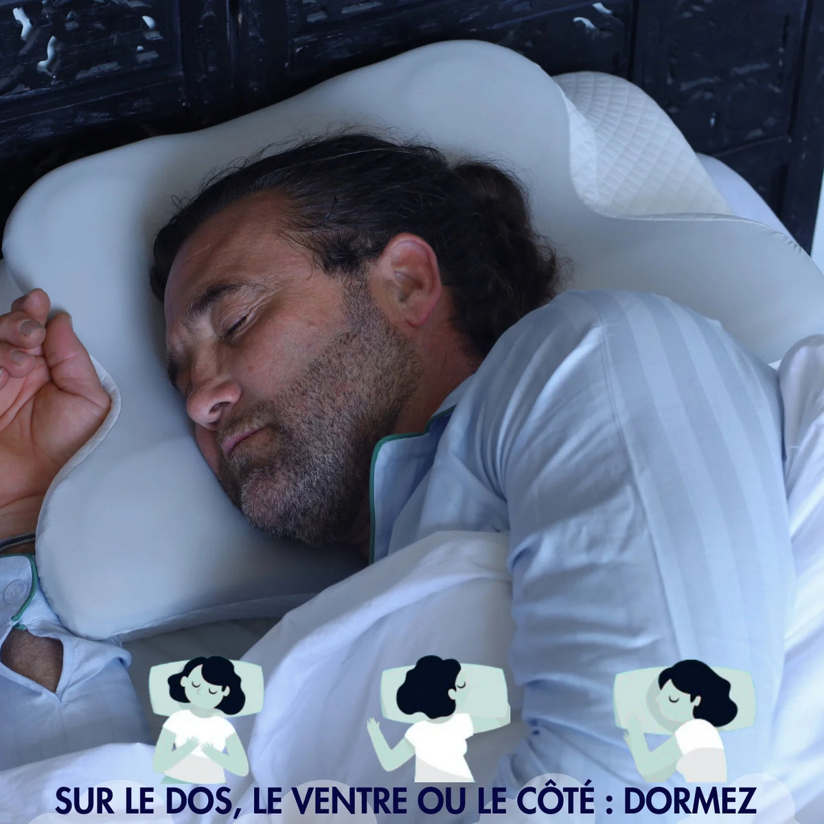 Oreiller premium nuits réparatrices, anti-ronflements et anti-douleurs
