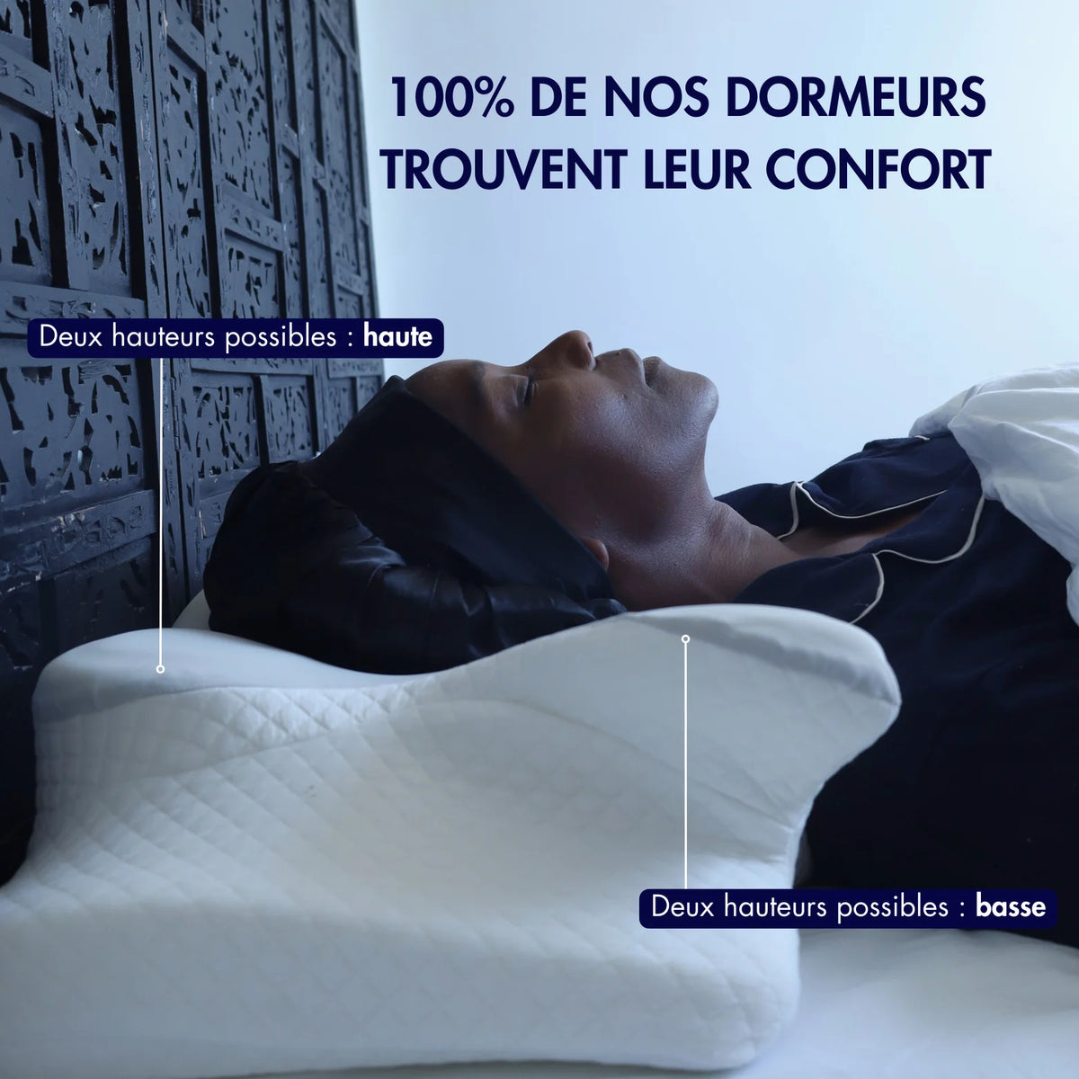Oreiller premium nuits réparatrices, anti-ronflements et anti-douleurs